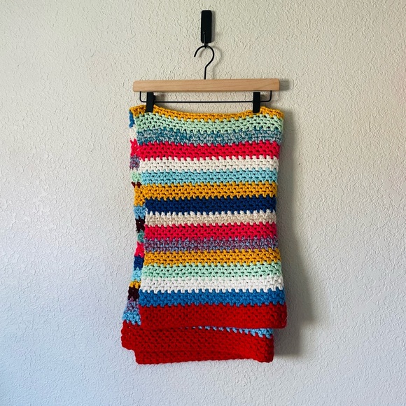 Other - Rainbow Stripe Crochet Vintage Throw